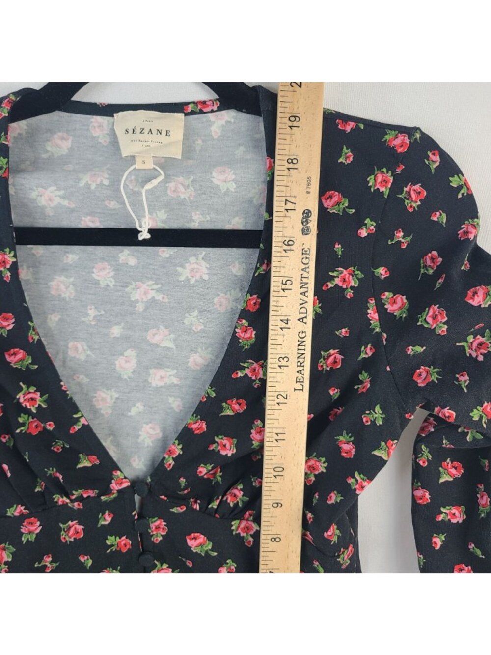 NWOT Sézane Lydia Black Floral Button-Front Long-Sleeve Top Size S Cotton Blend - Picture 5 of 7